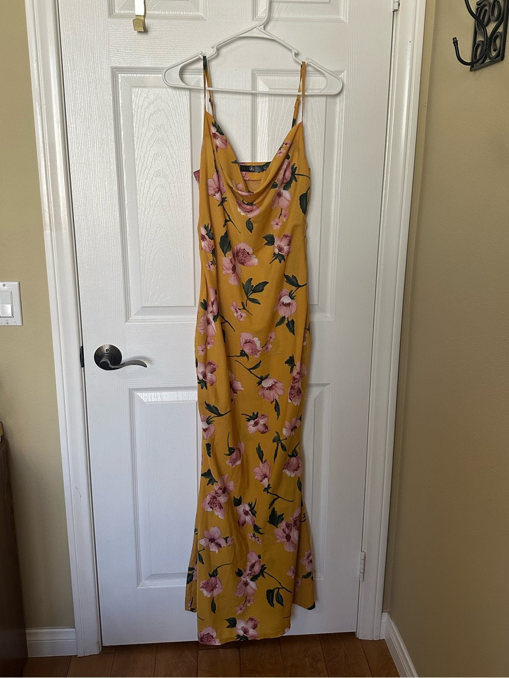 Missguided Mustard Maxi Dress with Pink Floral Print